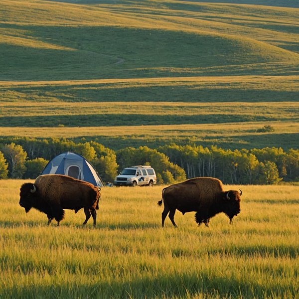 Quelles sont les meilleures pratiques pour camper en région de prairies durant la migration des bisons?